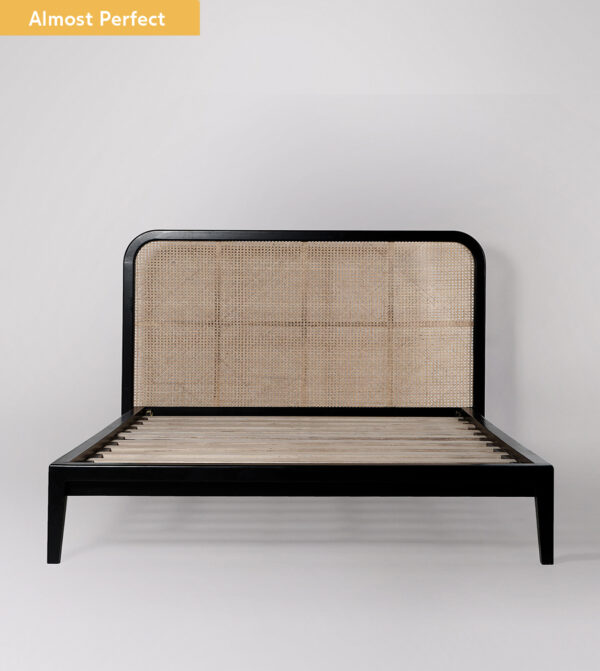 Furnliv Rattan Black Solid Wood Bed #07