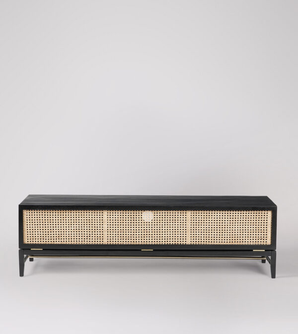 Furnliv Rattan Black Solid Wood TV Stand #02