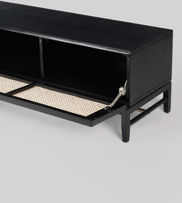 Furnliv Rattan Black Solid Wood TV Stand #02 - Image 3