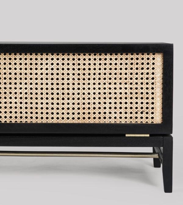 Furnliv Rattan Black Solid Wood TV Stand #02 - Image 4