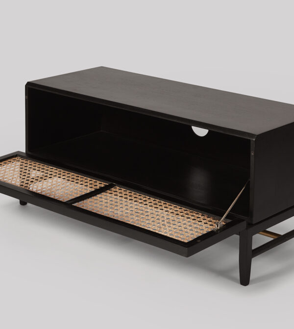 Furnliv Rattan Black Solid Wood TV Stand #03 - Image 4