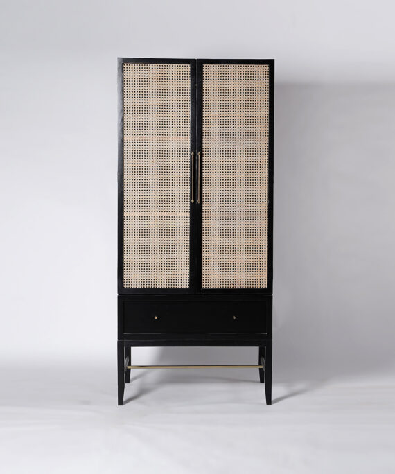 Furnliv Rattan Black Double Door Solid Wood Wardrobe #04