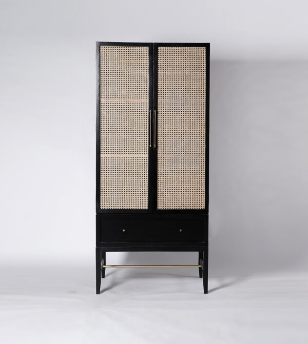 Furnliv Rattan Black Double Door Solid Wood Wardrobe #04