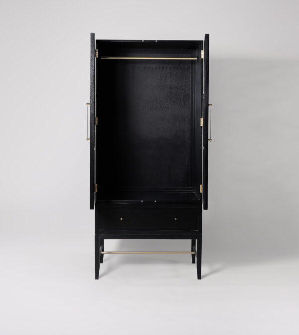 Furnliv Rattan Black Double Door Solid Wood Wardrobe #04 - Image 3