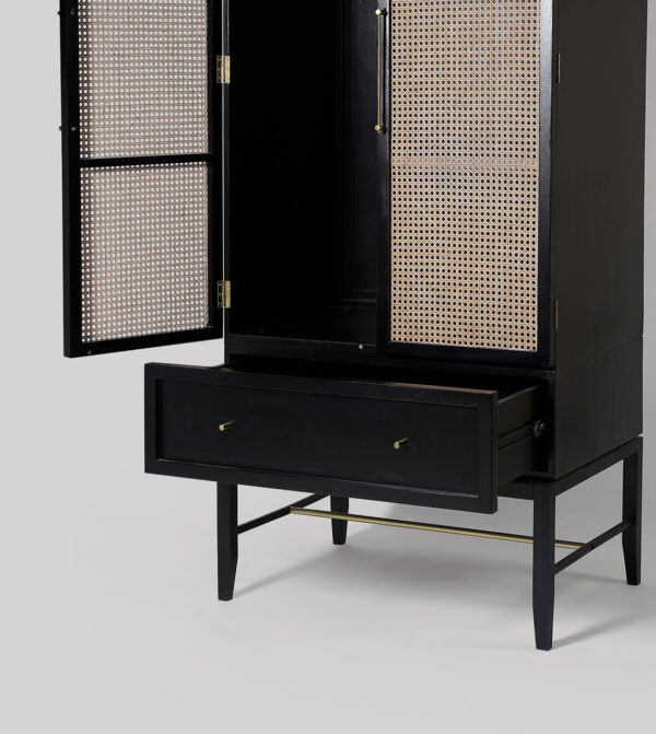Furnliv Rattan Black Double Door Solid Wood Wardrobe #04 - Image 4