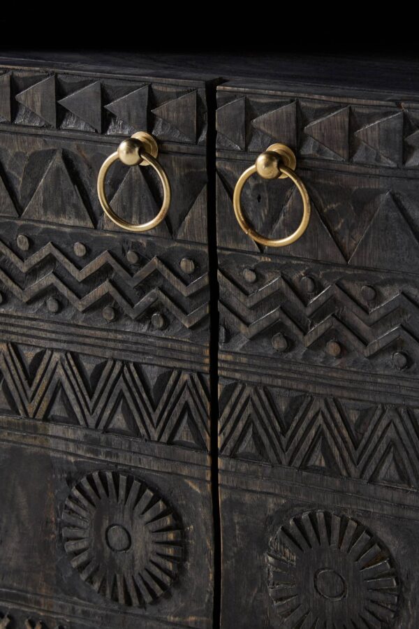 Furnliv Jodhpur Traditional Carved Mango Wood Bed Side - Image 6