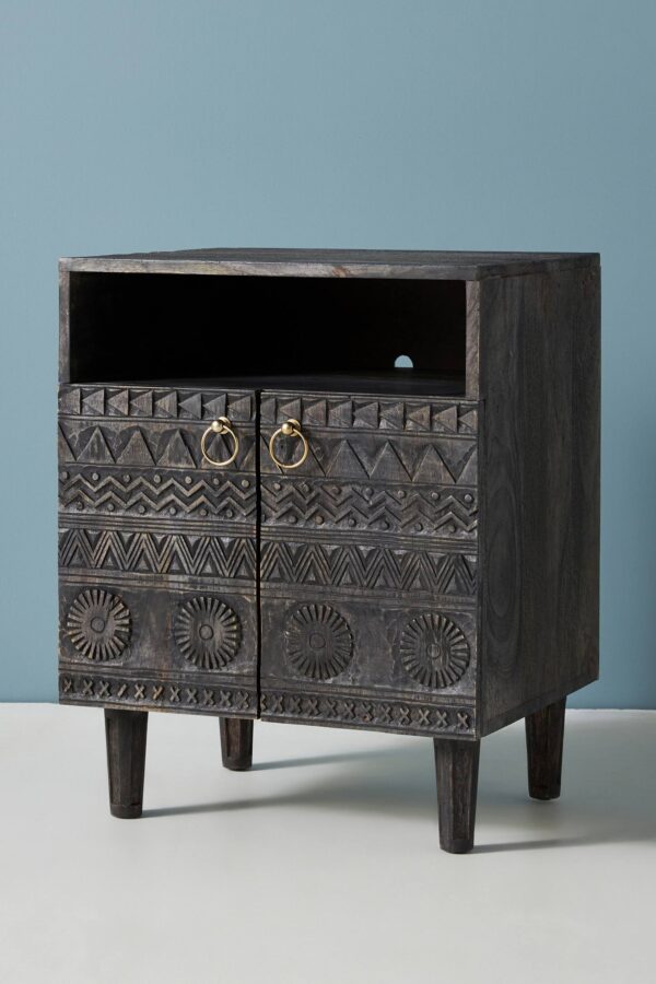 Furnliv Jodhpur Traditional Carved Mango Wood Bed Side - Image 3