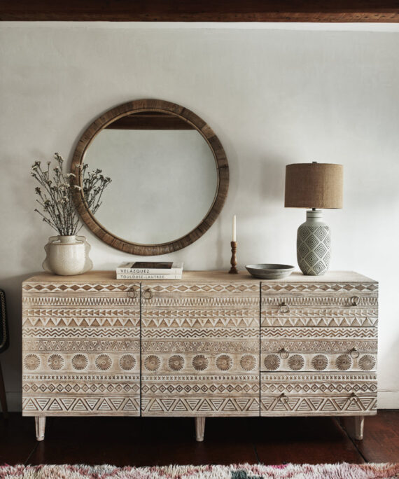 Furnliv Jodhpur Traditional Carved Mango Wood Sideboard