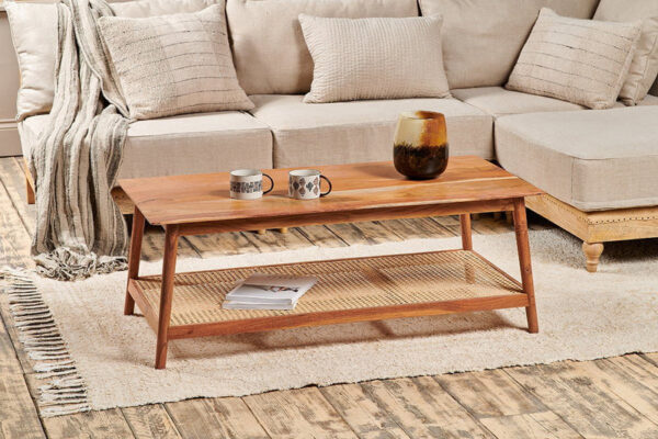 Furnliv Mandor Premium Rectangle Coffee Table with Natural Cane #24 - Image 2