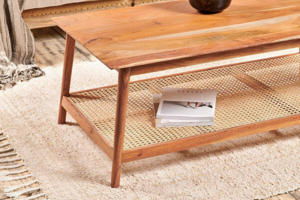 Furnliv Mandor Premium Rectangle Coffee Table with Natural Cane #24 - Image 7