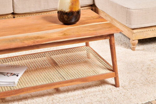 Furnliv Mandor Premium Rectangle Coffee Table with Natural Cane #24 - Image 6