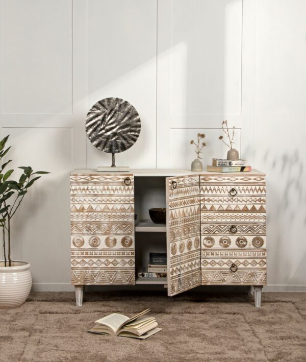 Furnliv Jodhpur Traditional Carved Mango Wood Sideboard - Image 3