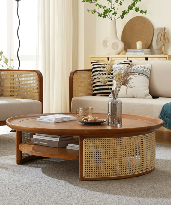 Furnliv Mandor Premium Round Coffee Table with Natural Cane #23
