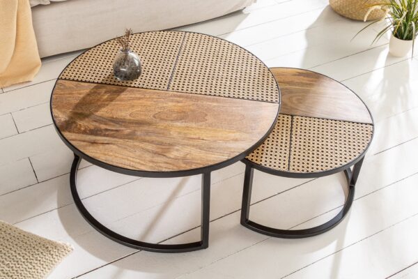 Furnliv Mandor Premium Nesting Table Set with Natural Cane #22 - Image 3