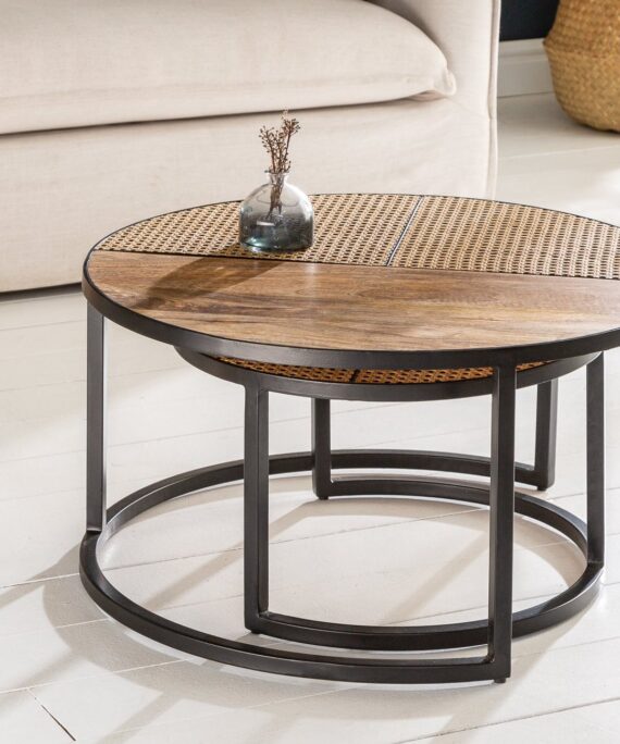 Furnliv Mandor Premium Nesting Table Set with Natural Cane #22