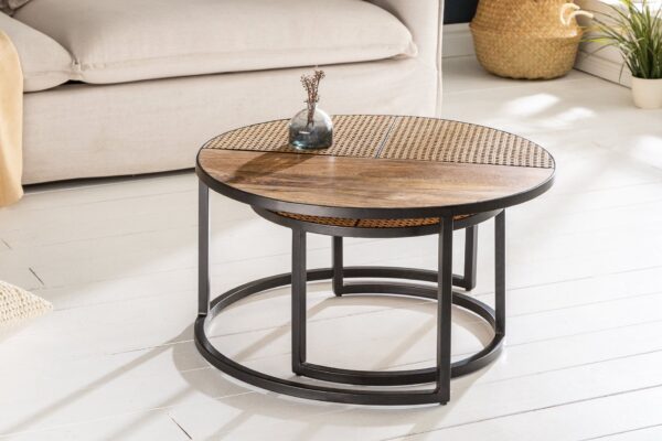 Furnliv Mandor Premium Nesting Table Set with Natural Cane #22