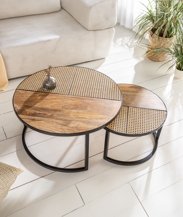 Furnliv Mandor Premium Nesting Table Set with Natural Cane #22 - Image 5