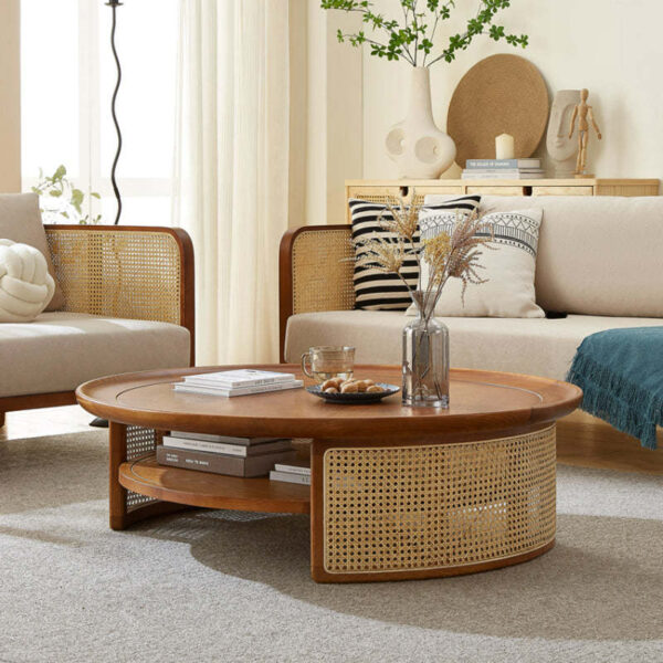 Furnliv Mandor Premium Round Coffee Table with Natural Cane #23 - Image 5