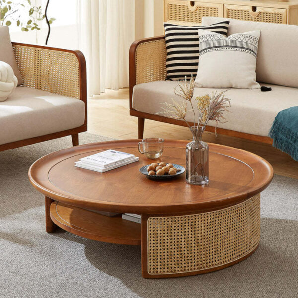 Furnliv Mandor Premium Round Coffee Table with Natural Cane #23 - Image 4
