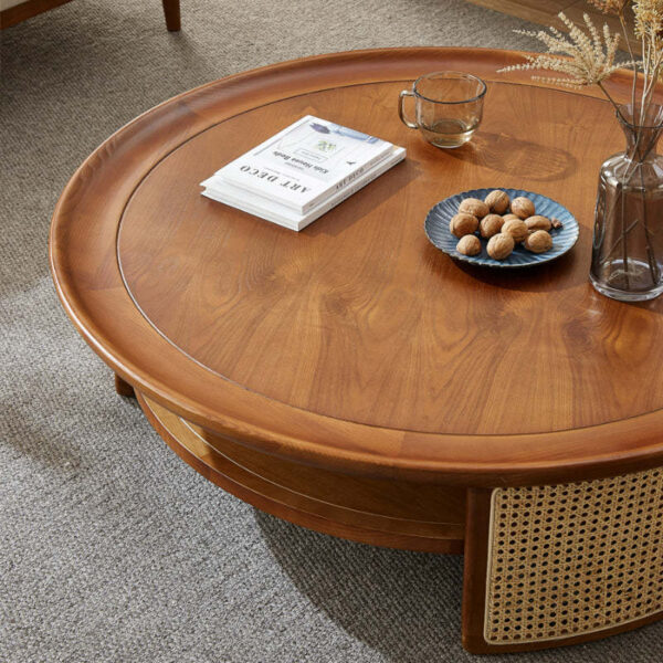 Furnliv Mandor Premium Round Coffee Table with Natural Cane #23 - Image 3