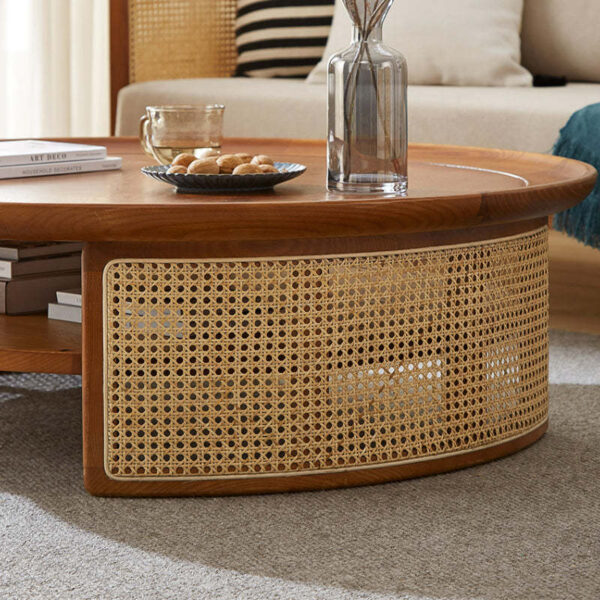 Furnliv Mandor Premium Round Coffee Table with Natural Cane #23 - Image 6