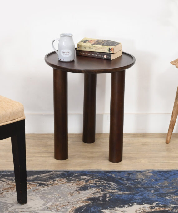 Furnliv Lama Premium Solid Wood End Table Walnut Finish