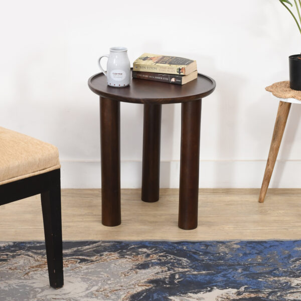 Furnliv Lama Premium Solid Wood End Table Walnut Finish