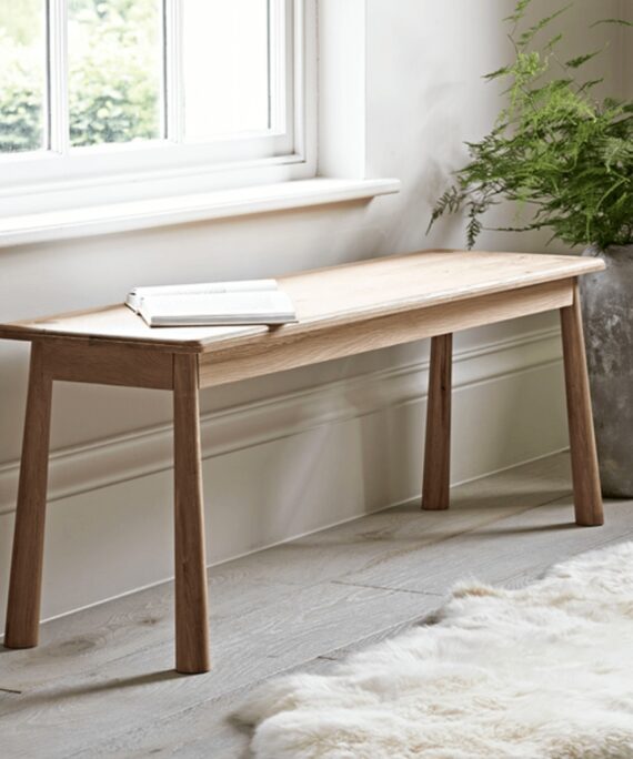 Furnliv Ella Scandinavian Style Oak Wood Bench #5