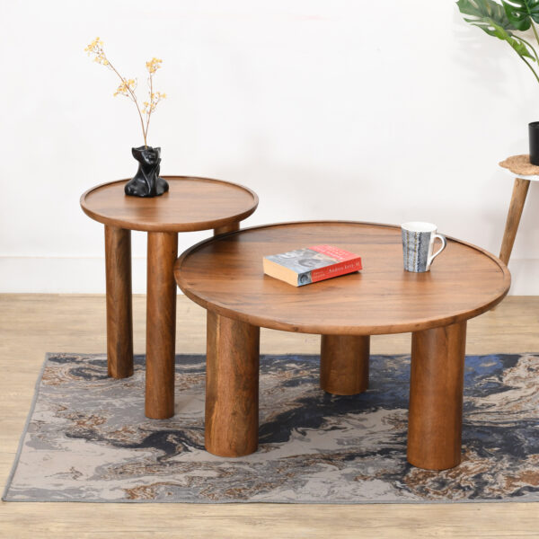 Furnliv Lama Premium Solid Wood Nesting Table Set Teak Finish - Image 2