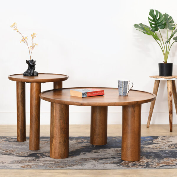 Furnliv Lama Premium Solid Wood Nesting Table Set Teak Finish - Image 3
