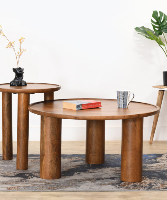 Furnliv Lama Premium Solid Wood Nesting Table Set Teak Finish