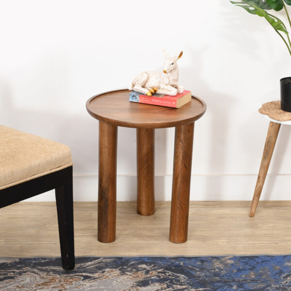 Furnliv Lama Premium Solid Wood End Table Teak Finish