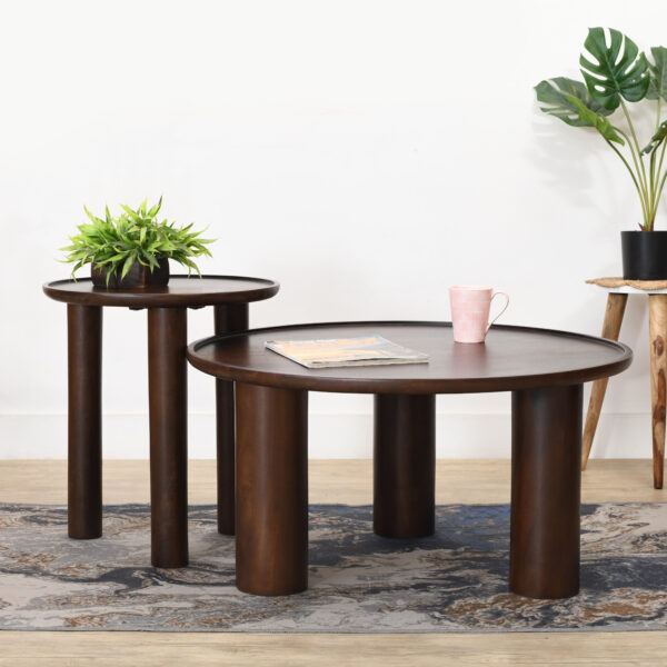 Furnliv Lama Premium Solid Wood Nesting Table Set Walnut Finish - Image 2