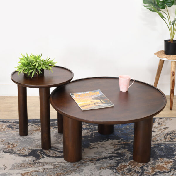 Furnliv Lama Premium Solid Wood Nesting Table Set Walnut Finish - Image 3