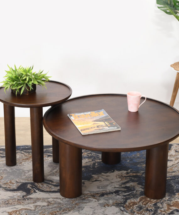 Furnliv Lama Premium Solid Wood Nesting Table Set Walnut Finish