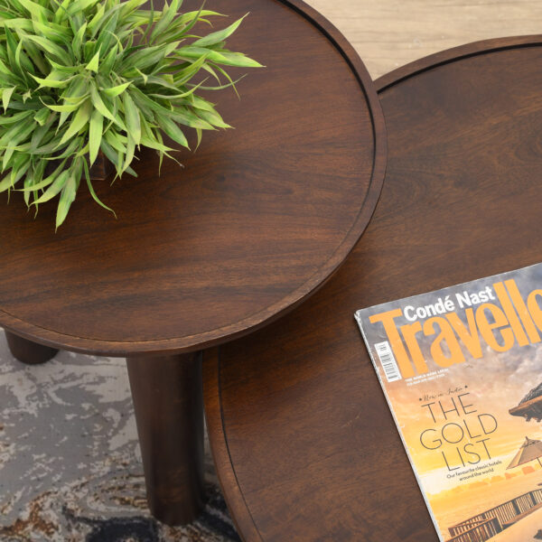 Furnliv Lama Premium Solid Wood Nesting Table Set Walnut Finish - Image 4