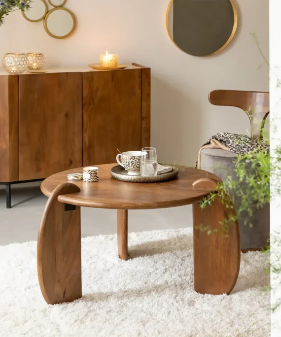 Furnliv Albert Solid Mango Wood Round Coffee Table