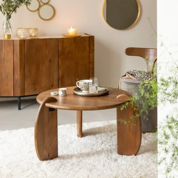 Furnliv Albert Solid Mango Wood Round Coffee Table