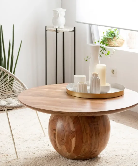 Furnliv Albert Round Solid Acacia Wood Coffee Table