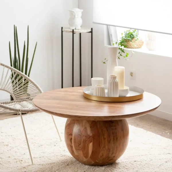 Furnliv Albert Round Solid Acacia Wood Coffee Table
