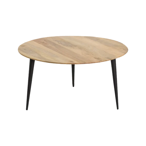 Furnliv Albert Round Solid Mango Wood and Black Metal Legs Coffee Table - Image 3