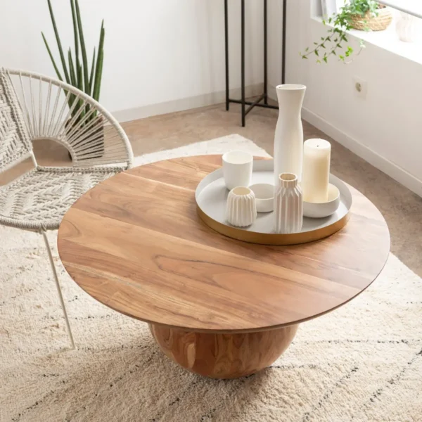 Furnliv Albert Round Solid Acacia Wood Coffee Table - Image 4