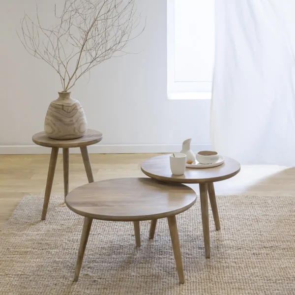 Furnliv Albert Solid Mango Wood Nesting Set of 3 Table - Image 2