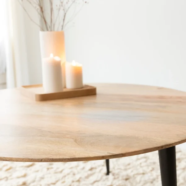 Furnliv Albert Round Solid Mango Wood and Black Metal Legs Coffee Table - Image 5