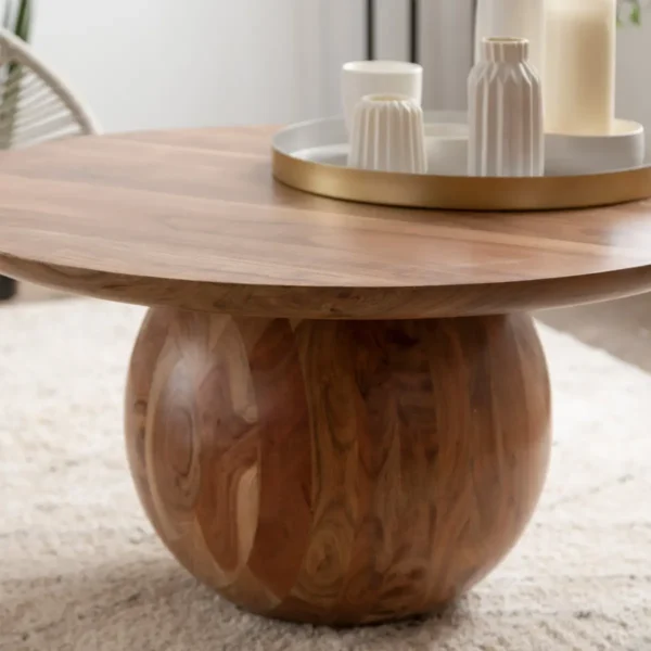 Furnliv Albert Round Solid Acacia Wood Coffee Table - Image 3