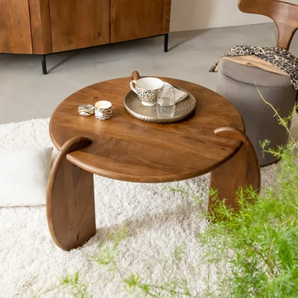 Furnliv Albert Solid Mango Wood Round Coffee Table - Image 3