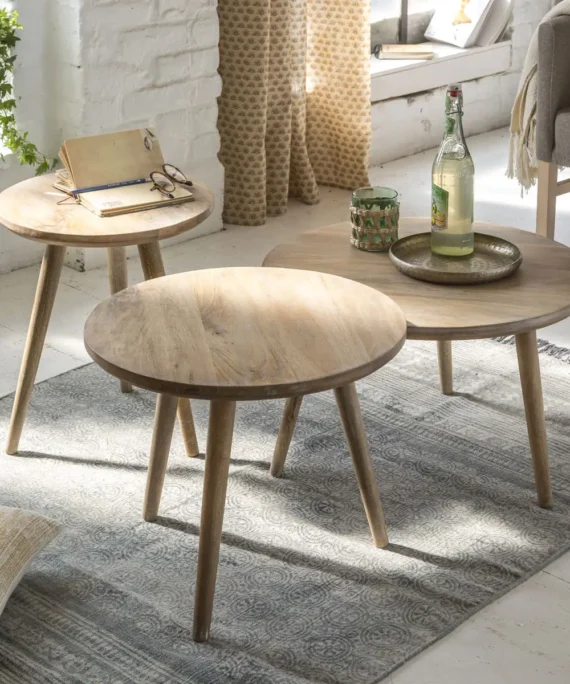 Furnliv Albert Solid Mango Wood Nesting Set of 3 Table