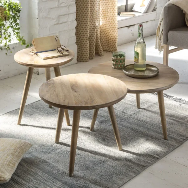 Furnliv Albert Solid Mango Wood Nesting Set of 3 Table