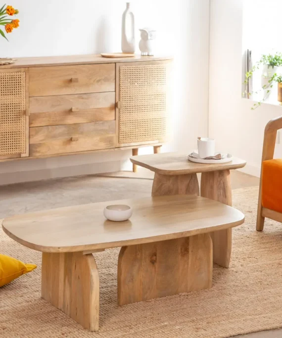 Furnliv Albert Solid Mango Wood Nesting Coffee Table Set
