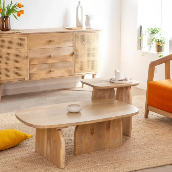 Furnliv Albert Solid Mango Wood Nesting Coffee Table Set